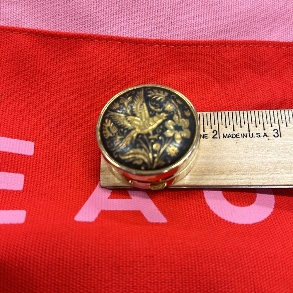 Vintage Black and Gold Bird and Flower Pill Box